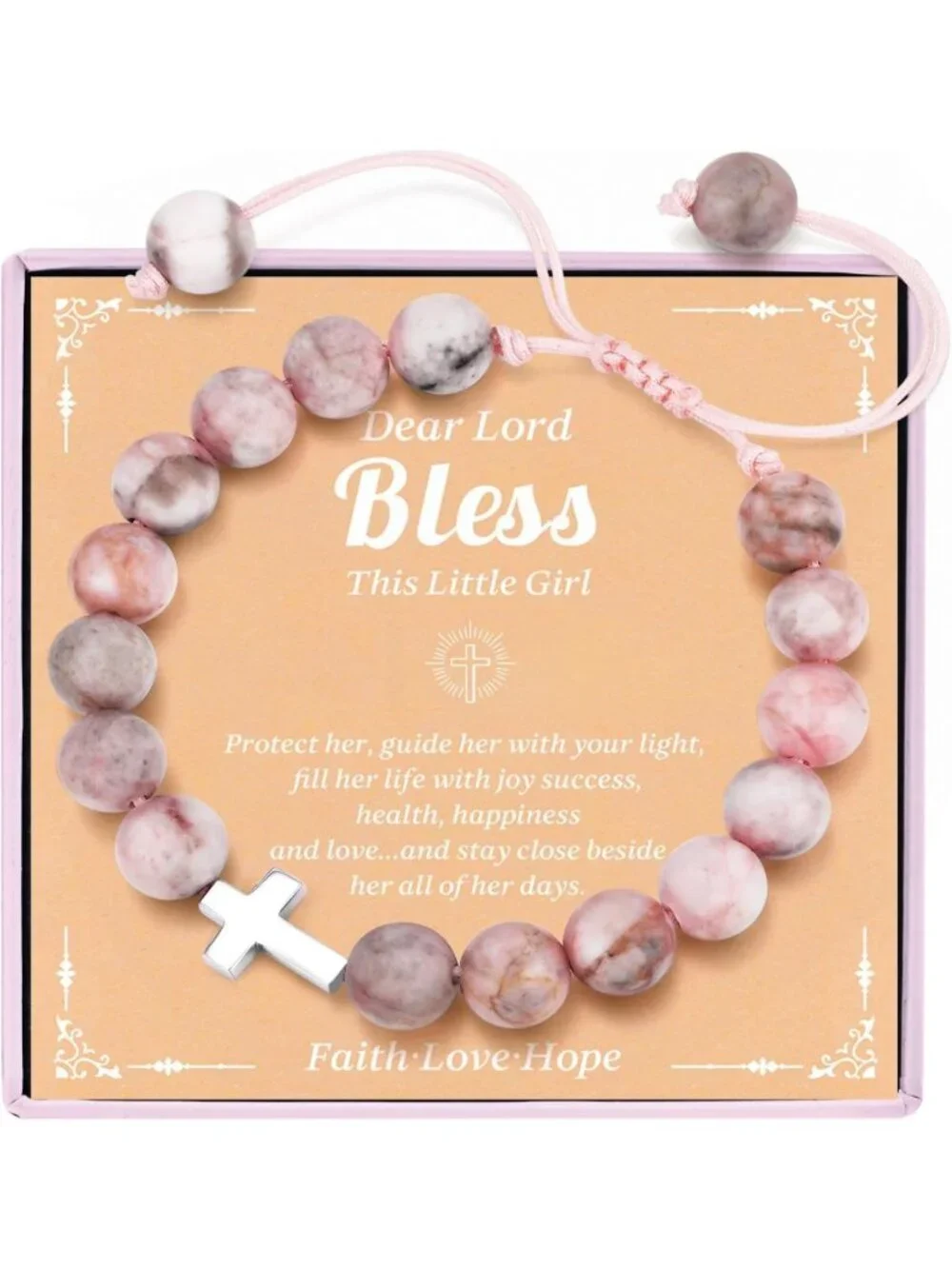 Sterling Silver Cross Beaded Bracelet for Girls - Imperial Jasper Religious Gift